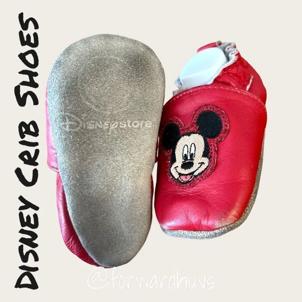 Disney Store Vintage Mickey Mouse Leather Crib Shoes Slippers 6-12 mo